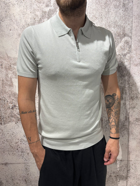 Polo in maglia zip perla
