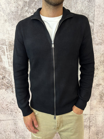 Maglione full zip nero costine