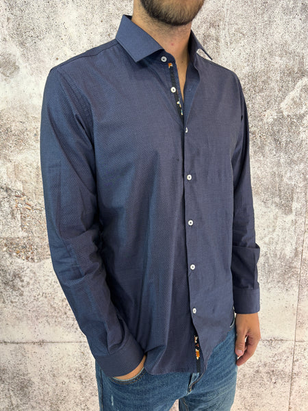 Camicia cotone blu microfantasia
