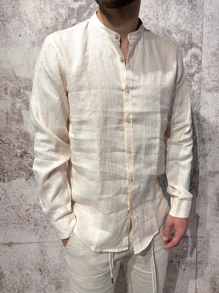 Old pink linen Korean collar shirt