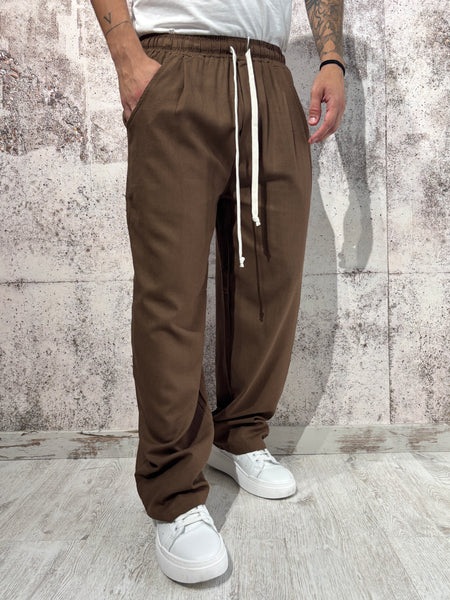 Pantalaccio palazzo cioccolato misto lino