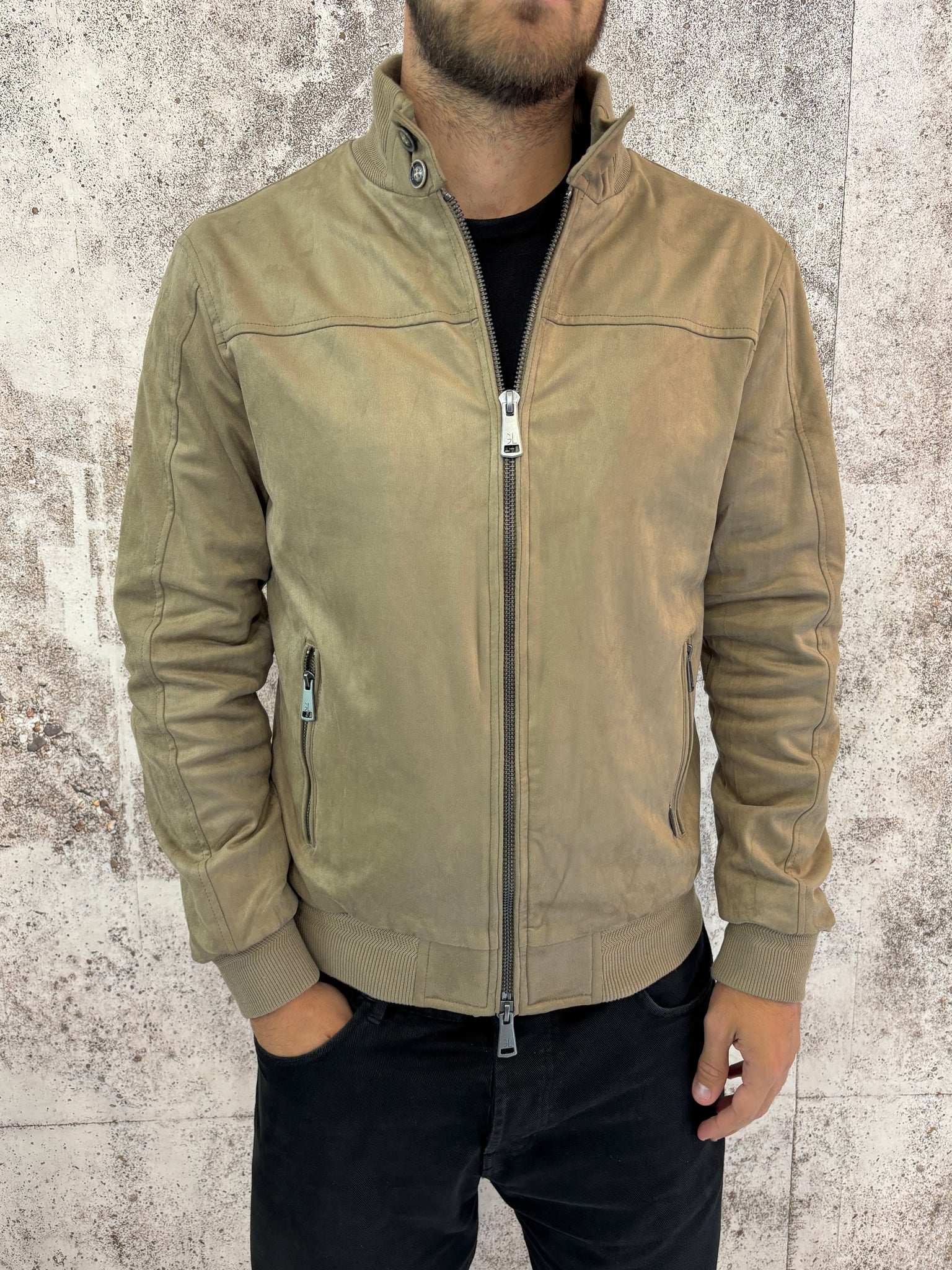 Giubbino mod. college scamosciato beige