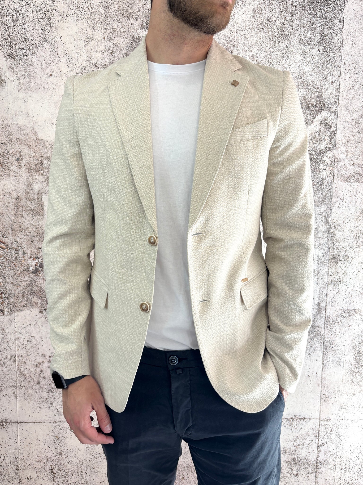 Giacca monopetto beige tramata