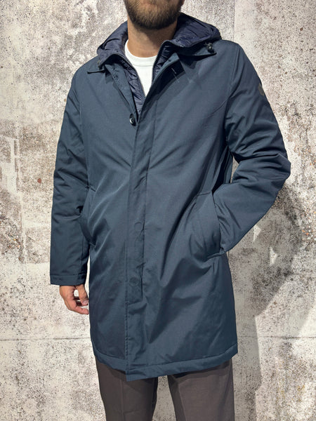Trench con cappuccio blu