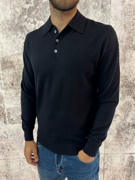 Polo nera in maglia manica lunga