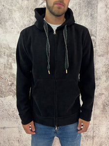 Felpa cappuccio full zip nera a costine
