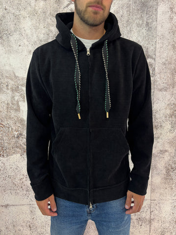 Felpa cappuccio full zip nera a costine