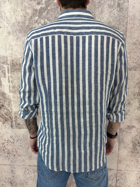 Camicia lino colletto francese righe blu