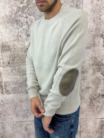 Maglione ghiaccio con toppe in velluto