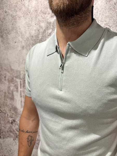 Polo in maglia zip perla