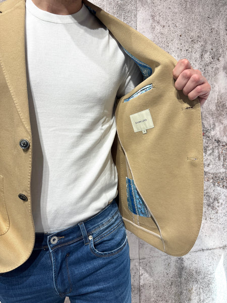 Giacca monopetto jacquard camel
