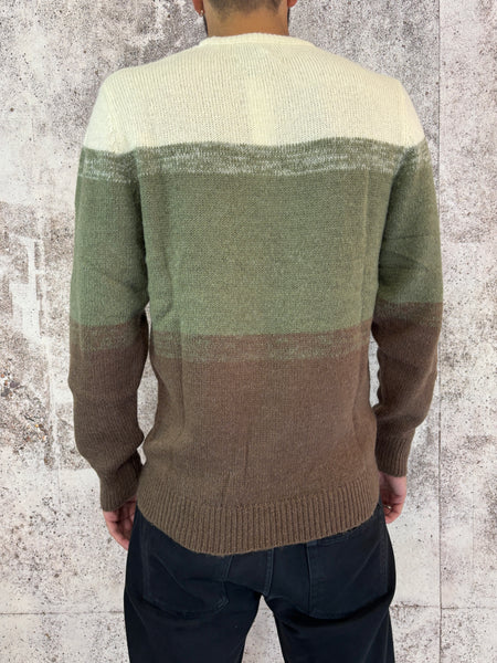 Maglione tricolore panna/verde/marrone