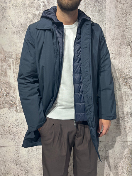 Trench con cappuccio blu