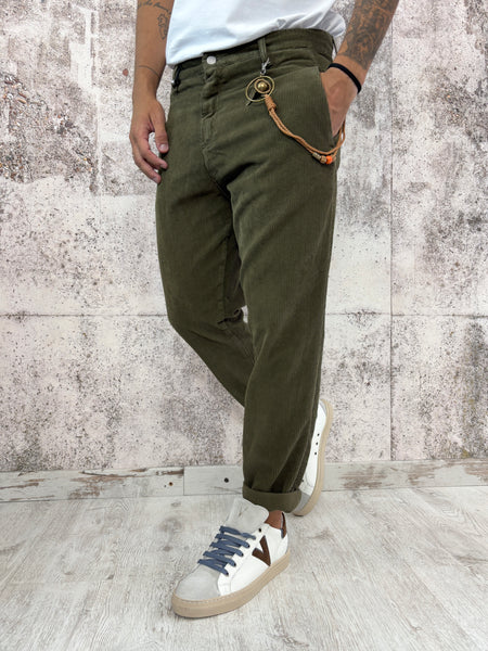 Pantalone verdone velluto costine