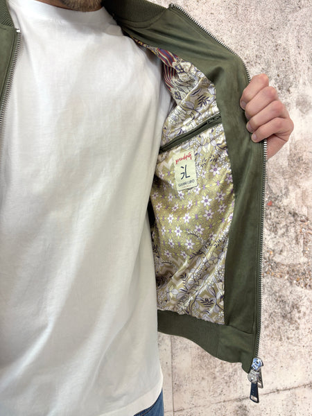 Giubbino bomber scamosciato verde militare
