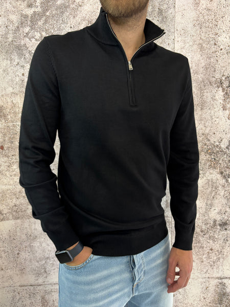 Maglione viscosa mezza zip nero