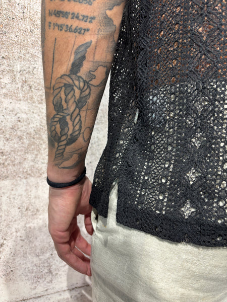 Camicia m/m traforata nera fantasia