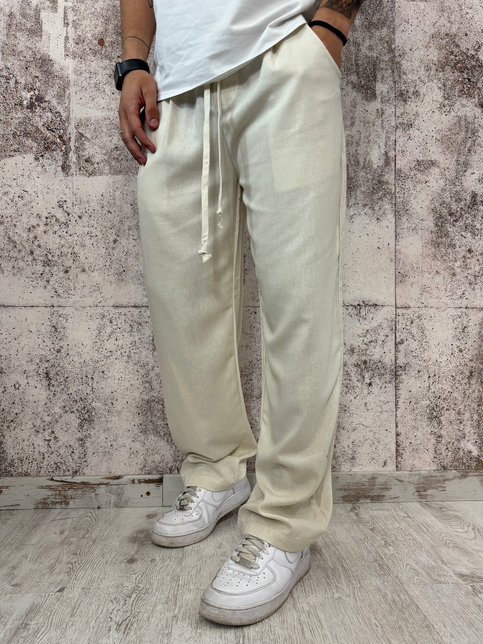 Pantalaccio palazzo misto lino sabbia