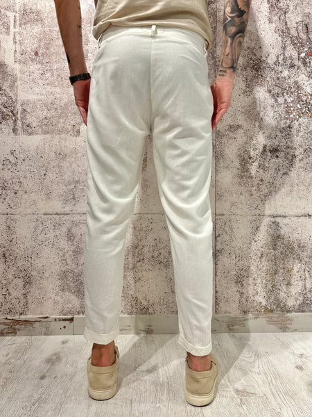 Pantalone chino misto lino bianco