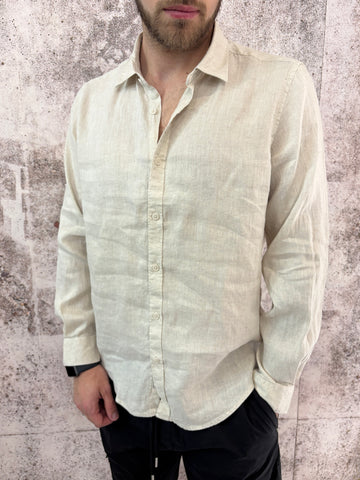 Camicia lino beige collo francese