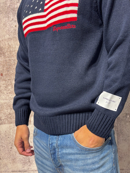 Maglione girocollo blu bandiera