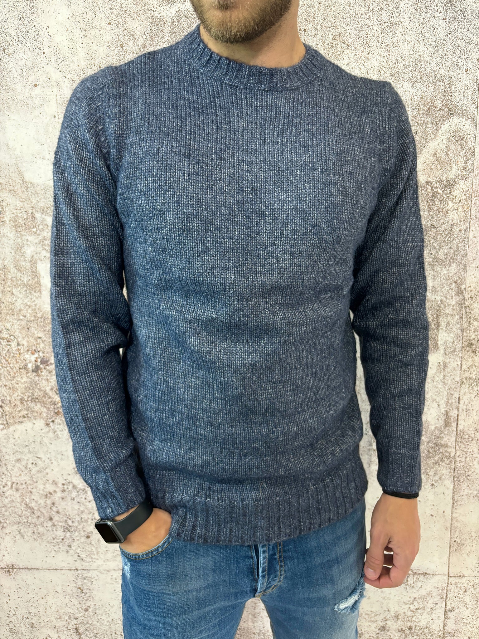 Maglione girocollo blu melange