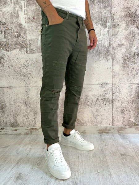 Jeans militare tapered fit con rotture