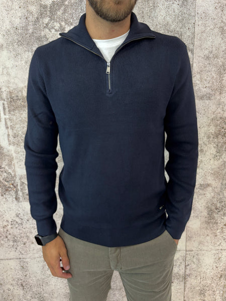 Maglione blu mezza zip