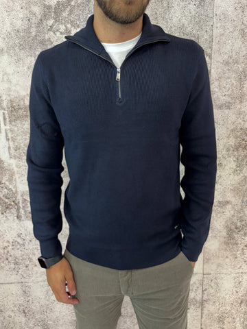 Maglione blu mezza zip