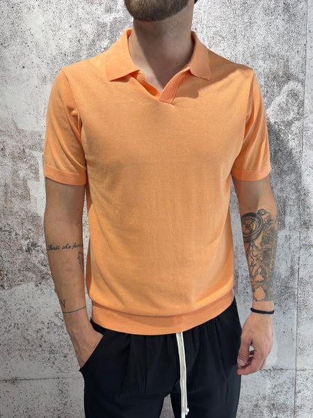 Polo in maglia pesca collo derby