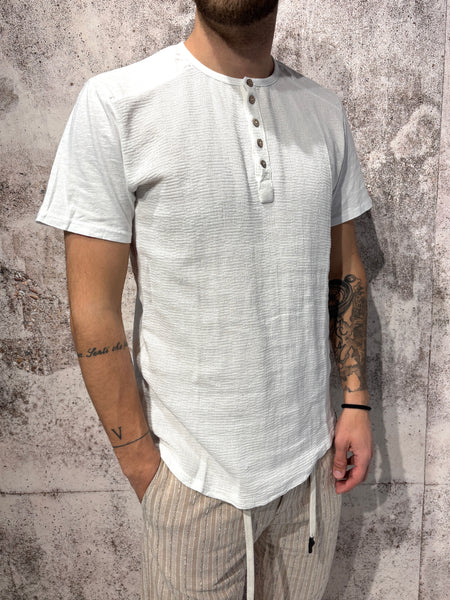 T-Shirt serafino bianca misto lino