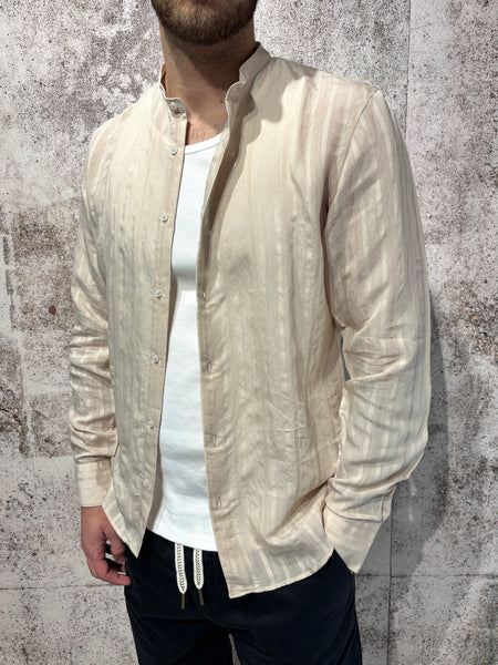 Beige tonal striped Korean shirt