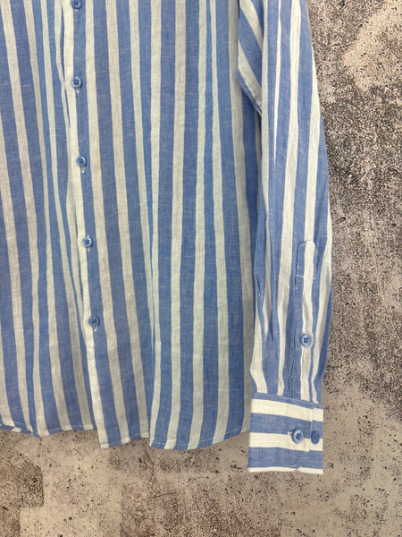 Camicia lino colletto francese righe azzurre