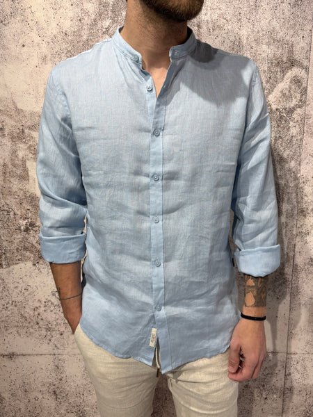 Korean light blue linen shirt