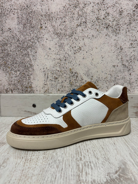 Sneakers superstar bianca/moro/cuoio/azzurra