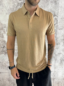 Polo misto lino camel
