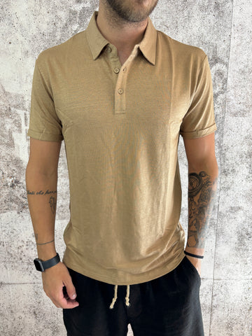 Polo misto lino camel