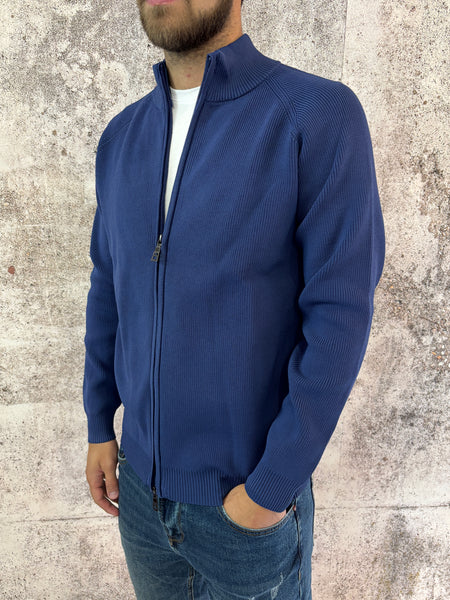 Maglione nylon blu full zip