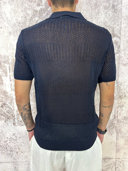 Polo in maglia traforata blu
