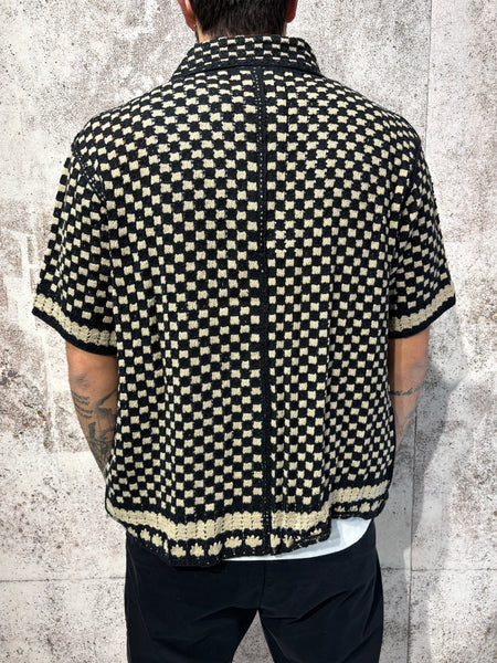 Camicia m/m in maglia lavorata nera e beige