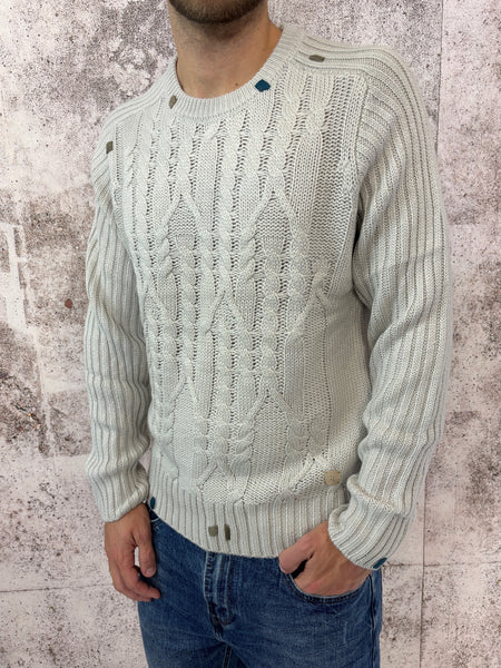 Maglione ghiaccio trecce e ricami