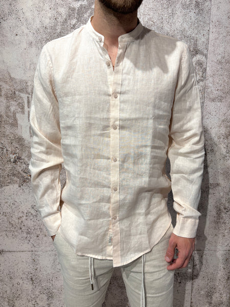 Old pink linen Korean collar shirt