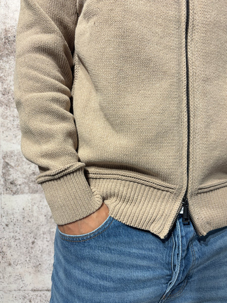 Maglione ciniglia full zip beige