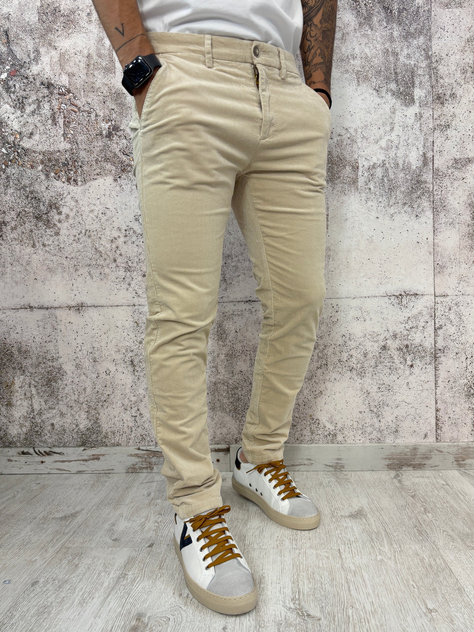 Pantalone chino velluto beige