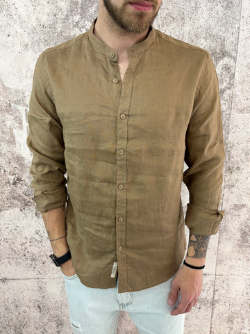 Camicia coreana lino marrone