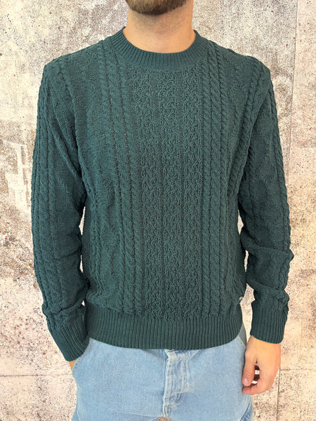 Maglione ciniglia trecce verde bosco
