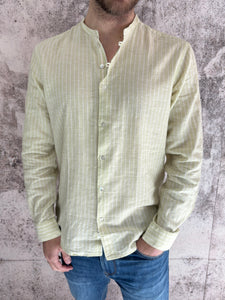 Camicia lime misto lino rigata