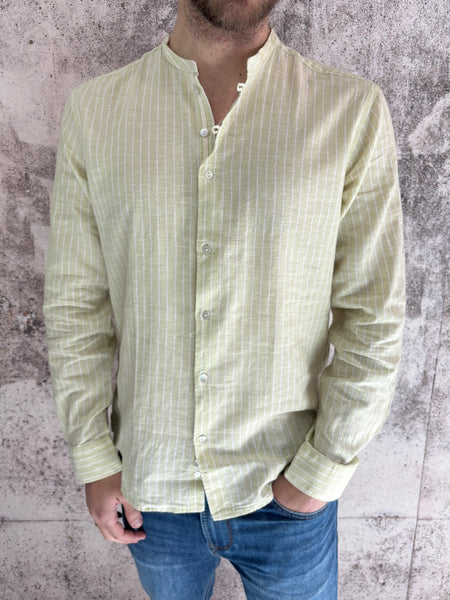 Camicia lime misto lino rigata