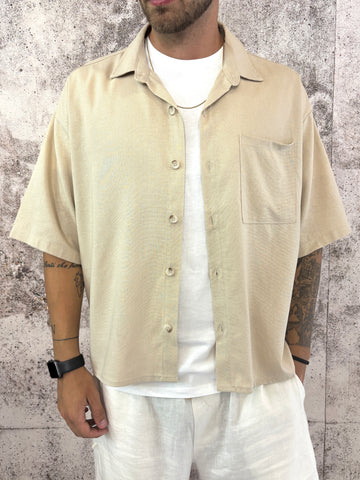 Camicia beige mezza manica misto lino