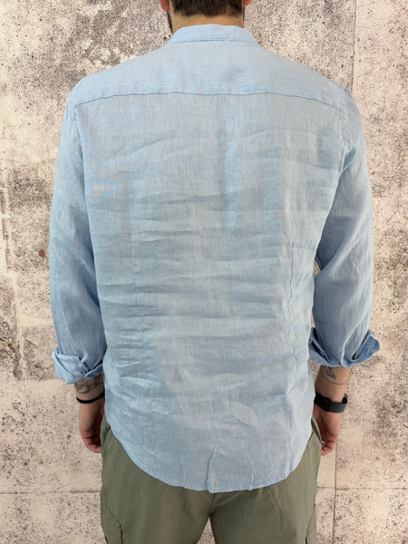 Camicia coreana lino azzurra